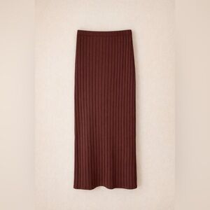 Shein Brown Ribbed Knit Midi Skirt High Waist Pull On Stretch Size L